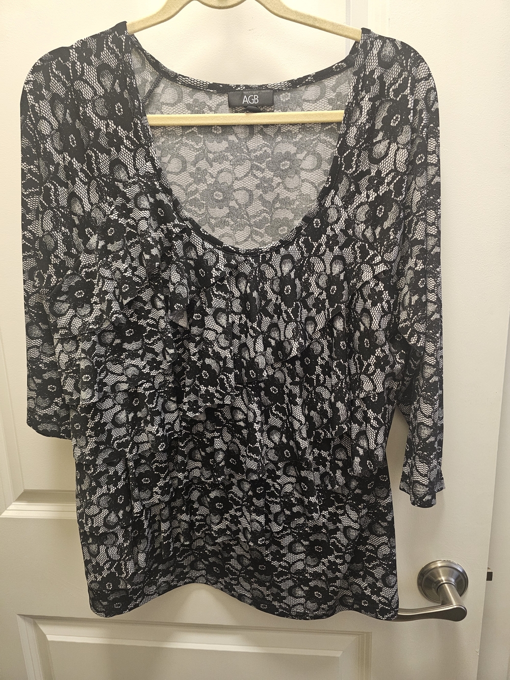 AGB Black Floral Lace Scoop Neck Blouse